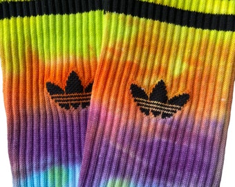 Multicoloured Tie Dye Adidas Original Crew Socks, One Pair, Solid Colour, Unisex, Adidas Originals, Dyed in the UK, Gift