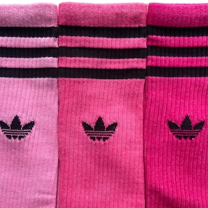 Pink Tie Dye Adidas High Crew Socks, Light Pink, Pink, Dark Pink, Unisex, Gift, One Pair, Solid Colour, Dyed in the UK