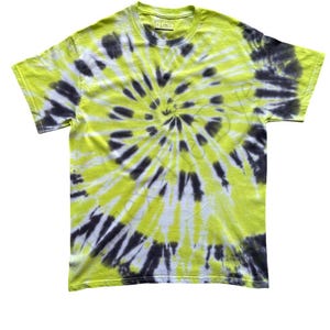 Black and Lime Spiral Tie Dye T-Shirt, Adult, Youth, Unisex, XS, S, M, L, XL, 2XL, 3XL, 4XL, 5XL, Dyed in the UK, Gift
