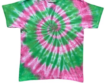 Green and Pink Spiral Tie Dye T-Shirt, Adult, Youth, Unisex, XS, S, M, L, XL, 2XL, 3XL, 4XL, 5XL, Dyed in the UK, Gift