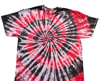 Red and Black Spiral Tie Dye T-Shirt, Adult, Youth, Unisex, XS, S, M, L, XL, 2XL, 3XL, 4XL, 5XL, Dyed in the UK, Gift