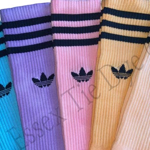 NEW Early Release Pastel Tie Dye Adidas High Crew Socks, Blue, Purple, Pink, Orange Peach, Solid Colour, Unisex, Dyed in the UK, Gift