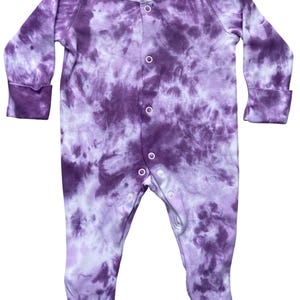 Limited Edition Purple Scrunch Baby Tie Dye Sleepsuit, 0-3 Months, Cotton, Dyed in the UK, Handmade, Ready for Dispatch, Free UK Delivery