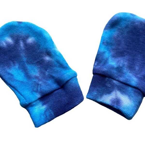 Blue Tie Dye Baby Mitts, Unisex, One Size, Solid Colour, Unique, Dyed in the UK, Gift, 100% Cotton