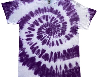 Deep Purple Spiral Tie Dye T-Shirt, Adult, Youth, Unisex, XS, S, M, L, XL, 2XL, 3XL, 4XL, 5XL, Dyed in the UK, Gift