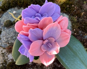Bloemenzeeporchideeën. Handgemaakte zeep bloemenboeket. Zeep bloemstuk. Geschenkdoos boeket bloemenzeep. Boeketbloemen cadeau voor verjaardag