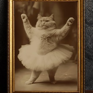 Katze Ballerina, Vintage Poster, Kunst Fotodruck, Gothic Home Decor, Kätzchen Ballett, Dark Academia, Witchy Foto, Lustiges Katzen Print Geschenk