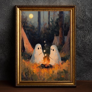 Fantasmas de camping, póster vintage, impresión de póster de arte gótico, Dark Academia, cottagecore, decoración Whimsigoth, fantasmas románticos, regalo de aniversario