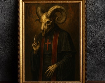 Gothic Ram Skull Priest Art Print: Occult Dark Academia Decor