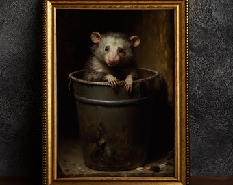 Possum in Trash, Vintage Poster, Art Poster Print, Dark Academia, Gothic Victorian Quirky