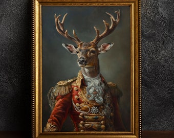 Deer Stag Fine Art Vintage Painting, Gothic Home Decor, Wall Art Poster, Animal Lover, Victorian Stag General, Dark Academia.