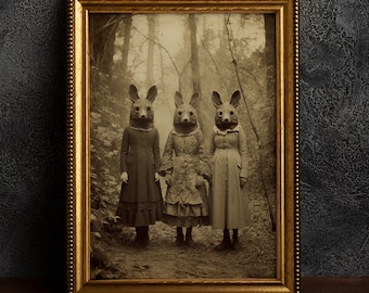 Rabbit Cult of the Forest, Vintage photography, Art Poster Print, Dark Academia, Gothic Occult Poster, Witchcraft, Gothic Home Decor, Creepy