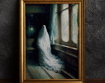 Ghost on Train, Vintage Poster, Art Poster Print, Dark Academia, Gothic Victorian.