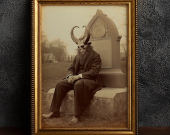 Graveyard Watcher, Vintage photography, Art Poster Print, Dark Academia, Gothic Occult Poster, Witchcraft, Gothic Home Decor, Skull Demon