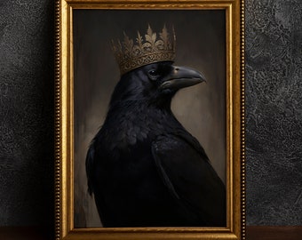 Gothic Crow King Vintage Poster, Art Poster Print, Home Decor, Victorian Raven