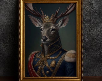 Vintage Renaissance Military Painting Deer Stag Poster, Art Poster Print, Home Decor