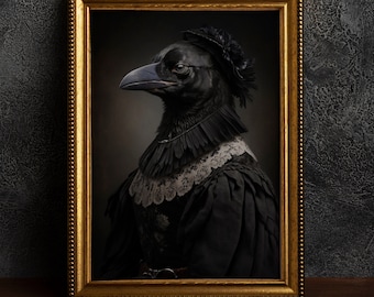 Gothic Raven Art Print: Victorian Crow Poster, Witchy Home Decor