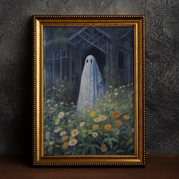 Botanical Ghost in Greenhouse, Vintage Poster, Art Poster Print, Dark Academia, Gothic, Cottagecore, Witch Art, Halloween Art