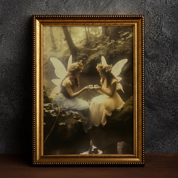 Fairies in the Forest, Vintage photography, Art Poster Print, Dark Academia, Witchcraft, Gothic Home Decor, Fairy Poster, Wicca, Fantasy