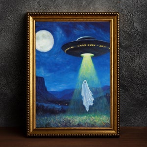 Geist von UFO entführt, Cottagecore Poster, Kunst Poster Druck, Dark Academia, Gothic Spooky, Halloween Kunst, Spooky Space, Sci Fi, Alien Art