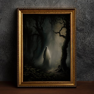 Fantasma na floresta ao luar, pôster vintage, impressão de pôster de arte, Dark Academia, gótico vitoriano.