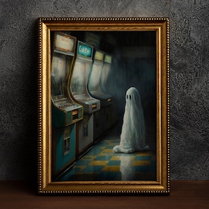 Ghost in an Abandoned Arcade, Nostalgia Poster, Art Poster Print, Dark Academia, Gothic Retro.