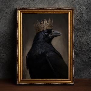 Gothic Crow King vintage poster, kunstposter, woondecoratie, Victoriaanse raaf
