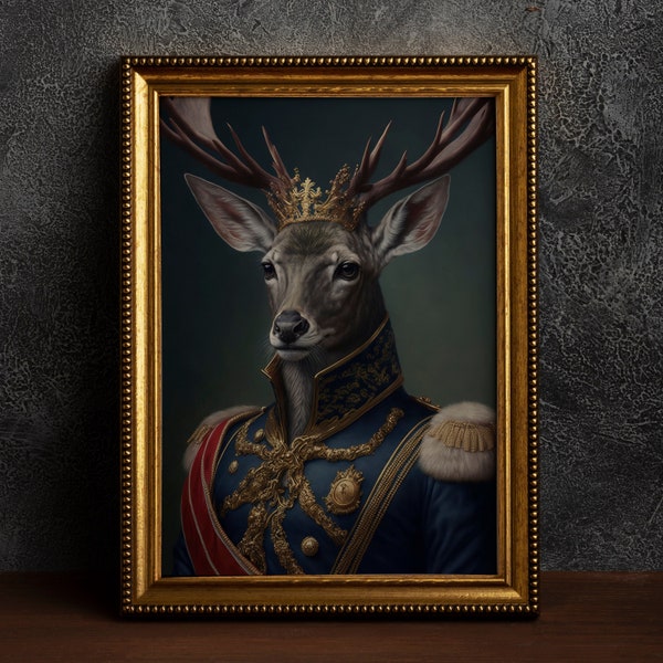 Vintage Renaissance Military Painting Deer Stag Poster, Art Poster Print, Home Decor