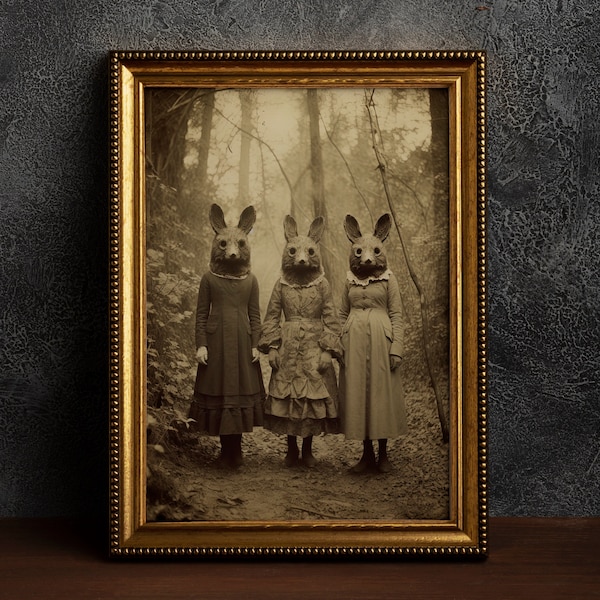 Rabbit Cult of the Forest, Vintage photography, Art Poster Print, Dark Academia, Gothic Occult Poster, Witchcraft, Gothic Home Decor, Creepy