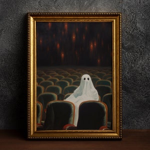 Ghost at the Theatre, Cottagecore Poster, Art Poster Print, Dark Academia, Gothic Spooky, Halloween Art, Spooky Broadway, Haunted Westend