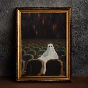 Ghost at the Theater, Cottagecore Poster, Kunst Poster Druck, Dark Academia, Gothic Spooky, Halloween Kunst, Spooky Broadway, Haunted Westend