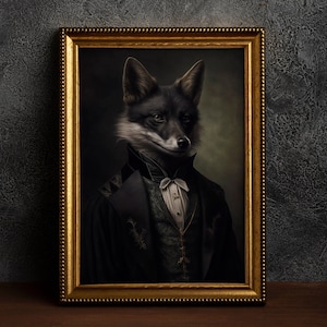 Poster vintage con volpe nera gotica, stampa artistica, arredamento per la casa, stile vittoriano