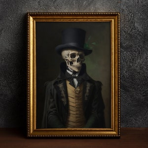 Gothic Skelett Portrait Vintage Poster, Kunst Poster Druck, Home Decor, viktorianische Krähe