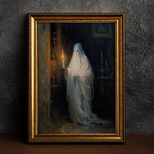 Ghost by Candlelight, Vintage Poster, Art Poster Print, Dark Academia, Gothic Victorian.