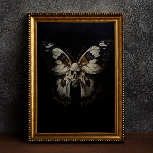 Papillon de nuit squelette, crâne, affiche vintage, impression d'affiche d'art, Dark Academia, peinture classique, esthétique sorcière, Cottagecore, Goblincore