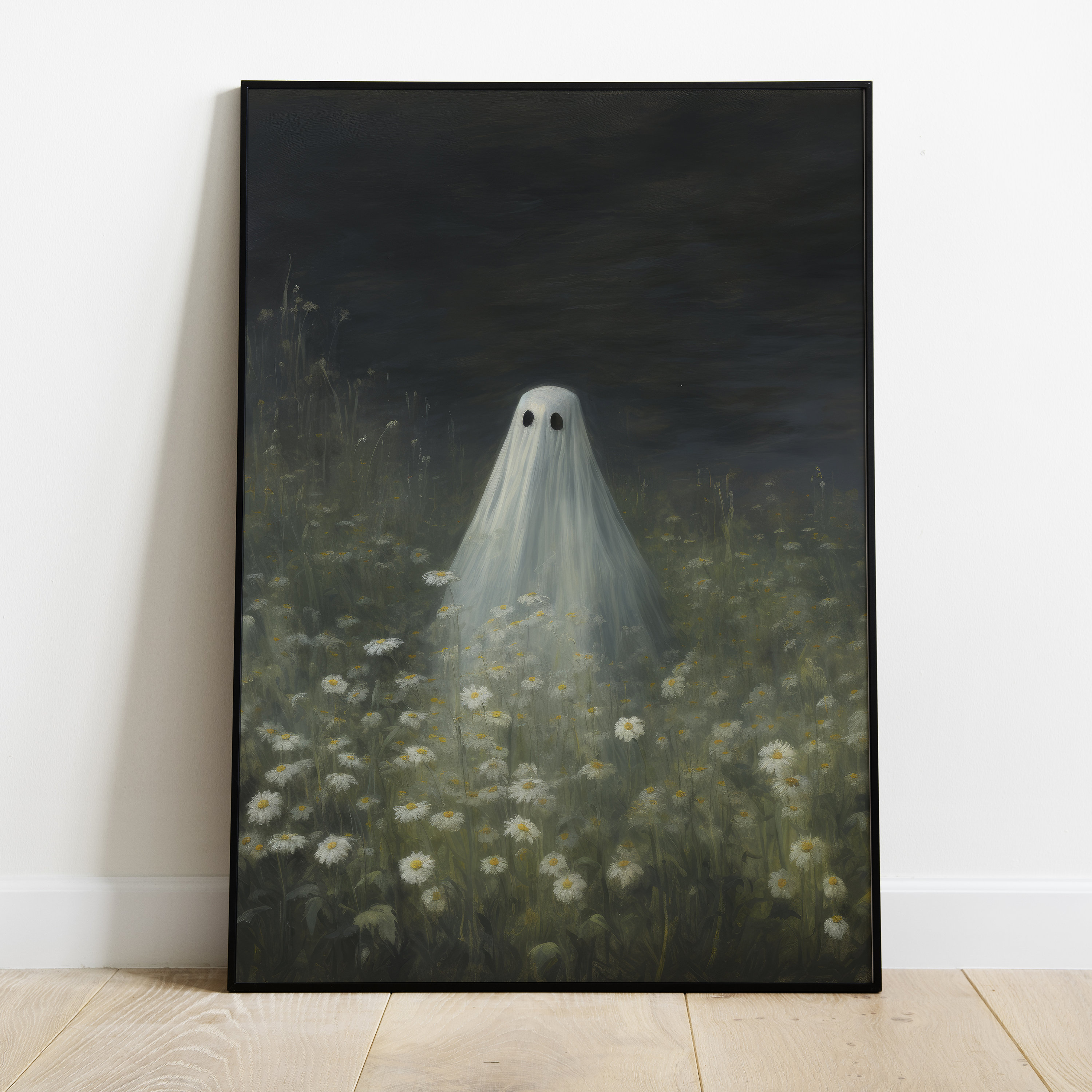 Ghost in Daisy Field Art Print: Dark Academia Halloween Decor - Etsy