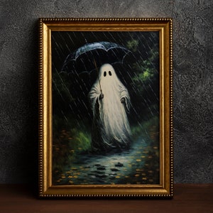 Ghost in the Rain, Cottagecore Poster, Art Poster Print, Dark Academia, Gothic Spooky, Halloween Art.