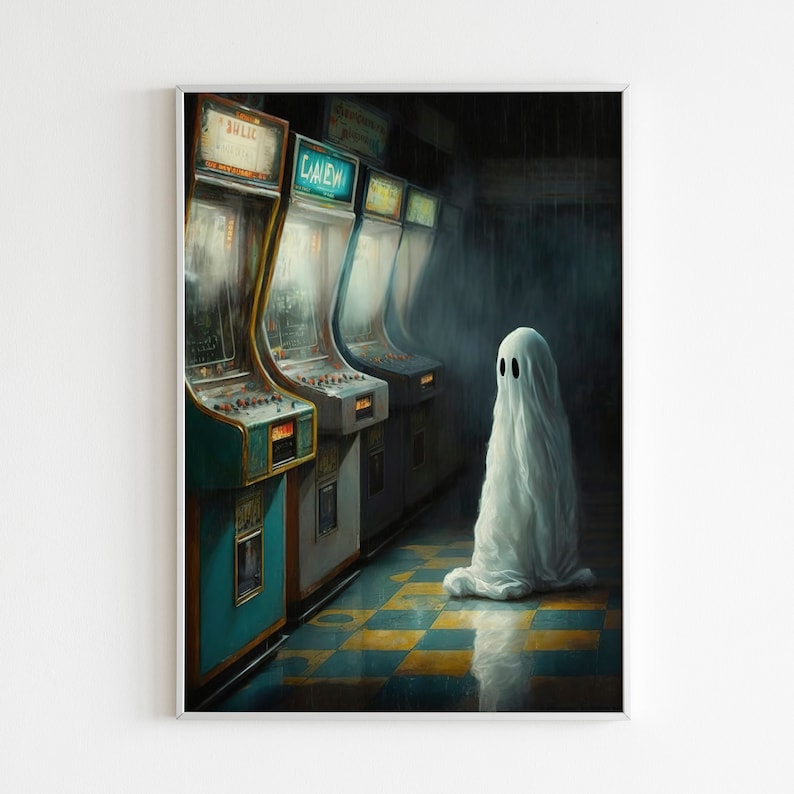 Ghost in an Abandoned Arcade, Nostalgia Poster, Art Poster Print, Dark Academia, Gothic Retro. image 2
