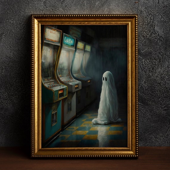 絵画 GHOST 1 Ghost in an Abandoned Arcade, Nostalgia Poster, Art Poster Print
