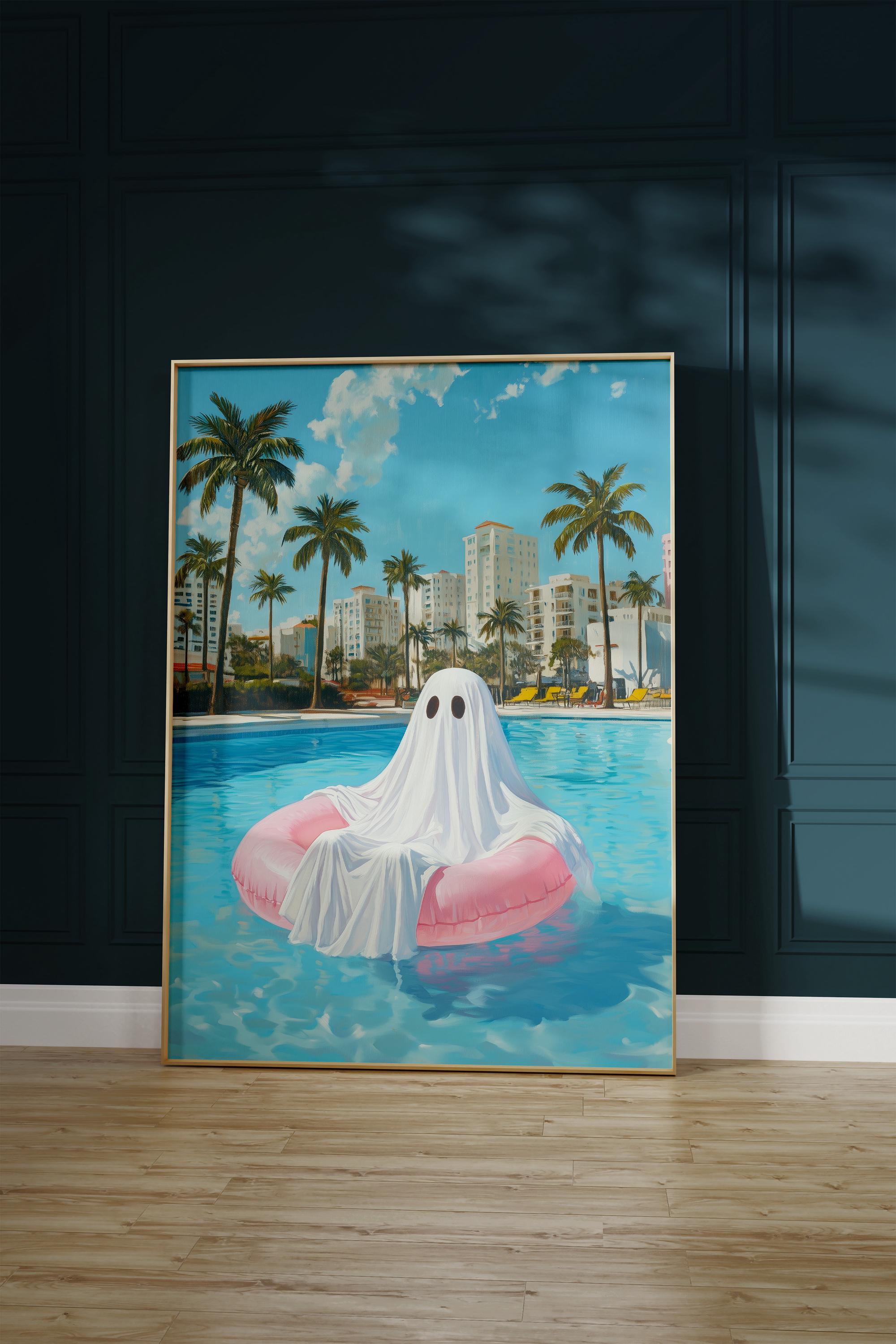 Summer Ghost Art Print: Spooky Gothic Swimming Pool Decor, Goth Summer ...