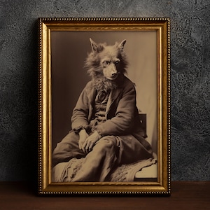 Werwolf in einem Studio, Vintage Fotografie, Kunst Poster Druck, Dark Academia, Gothic Okkultes Poster, Witchcraft, Gothic Home Decor, Lycanthropy