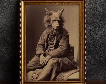 Werwolf im Studio, Vintage Fotografie, Kunst Poster Druck, Dark Academia, Gothic Occult Poster, Hexerei, Gothic Home Decor, Lycanthropy