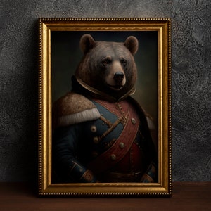 Poster d'epoca raffigurante un orso raffigurato in un dipinto militare rinascimentale, stampa artistica, decorazione per la casa, regalo per gli amanti degli animali.