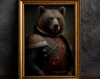 Vintage Renaissance Military Painting Bear Poster, Art Poster Print, Home Decor, Animal Lover Gift