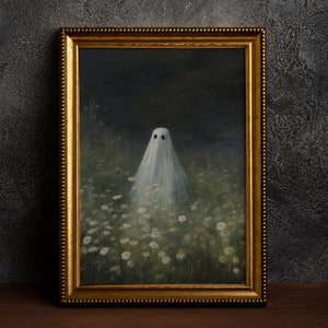 Ghost in Daisy Field, Vintage Poster, Art Poster Print, Dark Academia, Gothic, Cottagecore, Witch Art, Halloween Art