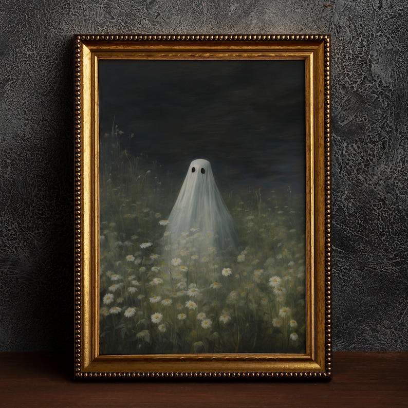 Ghost in Daisy Field Art Print: Dark Academia Halloween Decor - Etsy