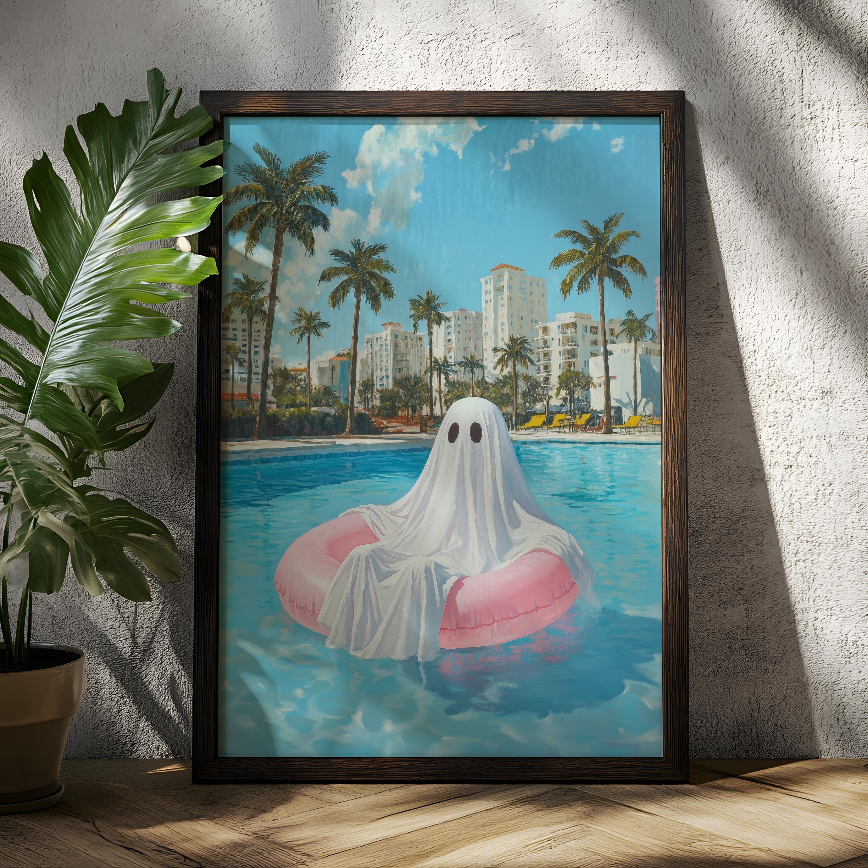 Summer Ghost Art Print: Spooky Gothic Swimming Pool Decor, Goth Summer ...