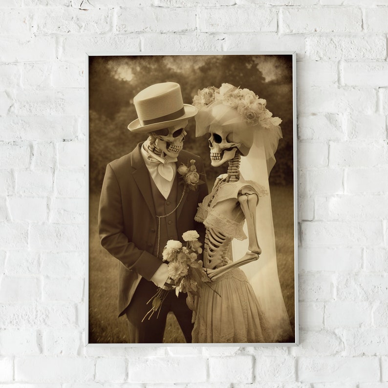 Romantic Skeleton Couple, Vintage photography, Art Poster Print, Dark Academia, Gothic Occult Poster, Witchcraft, Gothic Home Decor, Wedding image 4