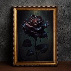 Arte gótico de rosa negra, impresión de póster artístico, decoración del hogar, póster floral vintage