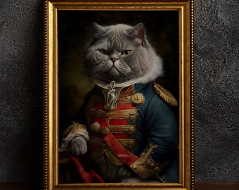 Vintage Renaissance Military Painting Cat Poster, Art Poster Print, Home Decor, Animal Lover Gift, Kitten Print